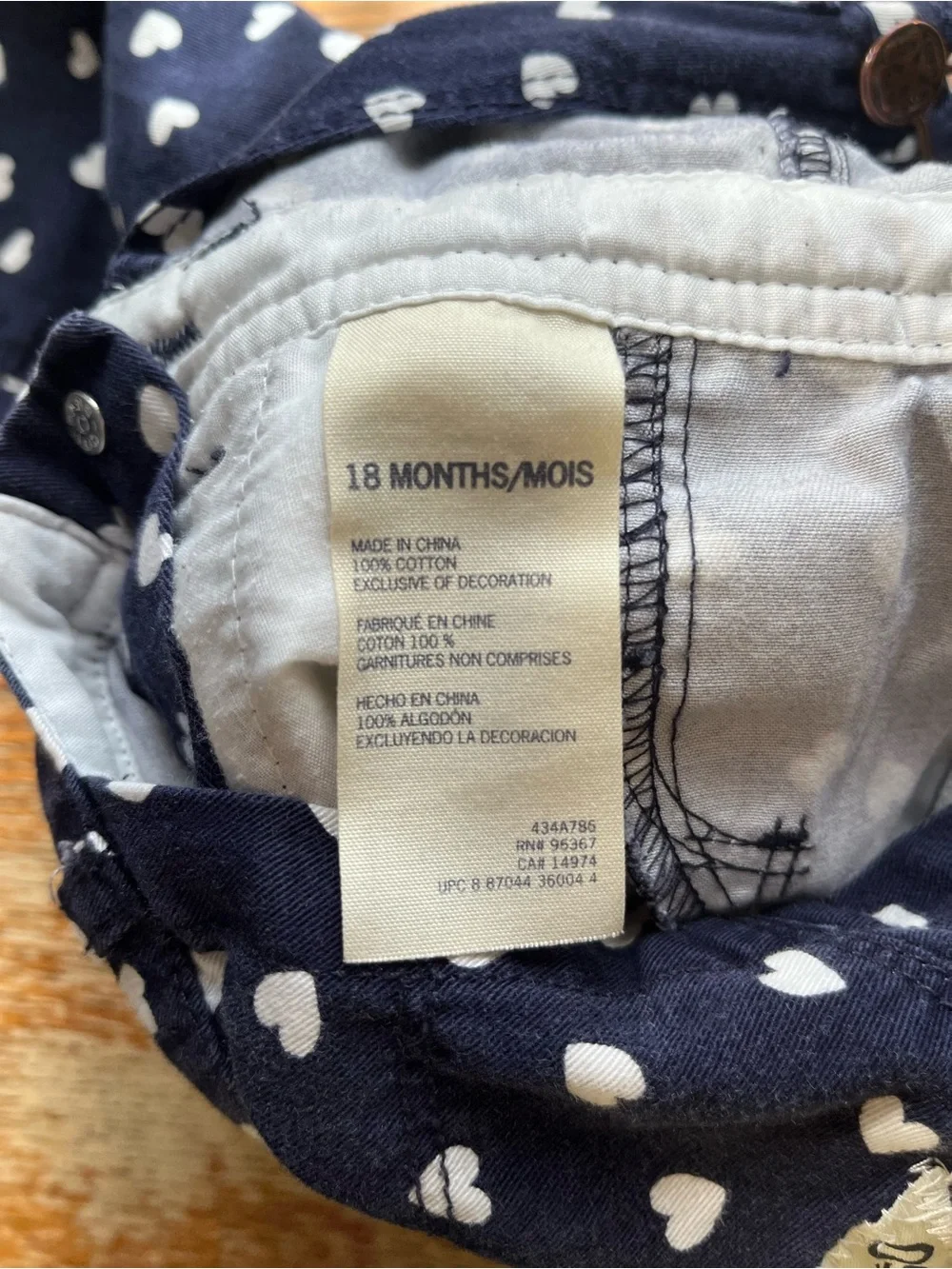 OshKosh B'Gosh Baby Girl Overalls Navy Blue White Hearts 18M